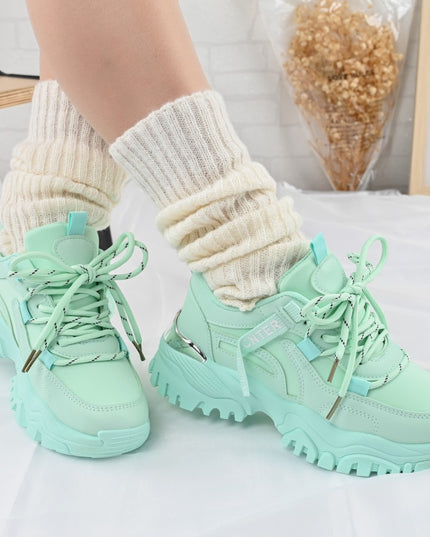 Дамски спортни обувки, изработени от екологична кожа, 1270, Зелени