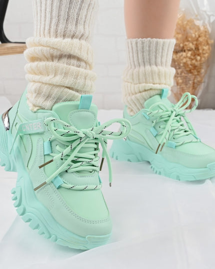 Дамски спортни обувки, изработени от екологична кожа, 1270, Зелени