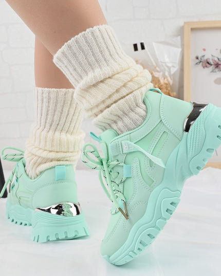 Дамски спортни обувки, изработени от екологична кожа, 1270, Зелени