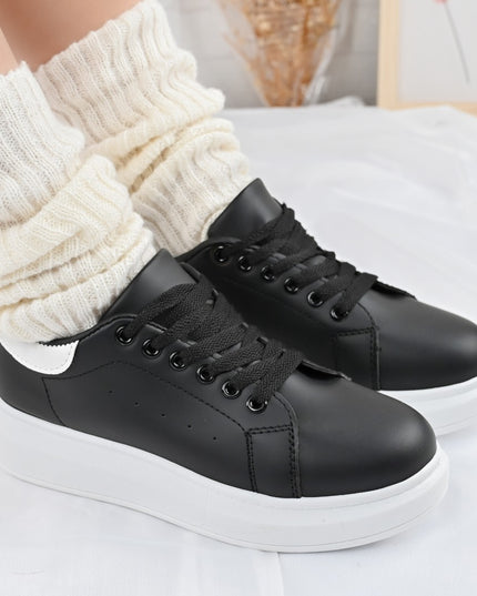Pantofi Sport De Dama din piele ecologica, D1424 - Negru cu Alb