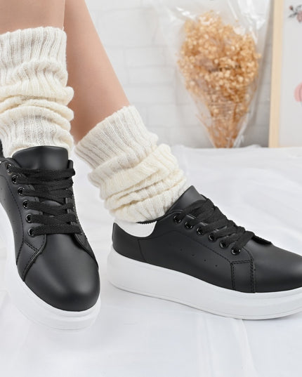 Pantofi Sport De Dama din piele ecologica, D1424 - Negru cu Alb