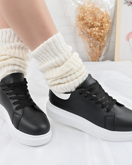 Pantofi Sport De Dama din piele ecologica, D1424 - Negru cu Alb