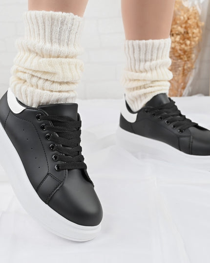 Pantofi Sport De Dama din piele ecologica, D1424 - Negru cu Alb