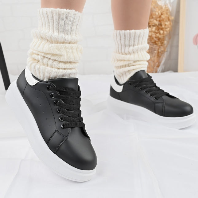 Pantofi Sport De Dama,Din piele ecologica,D1424,Negru cu Alb