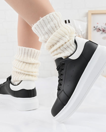 Pantofi Sport De Dama din piele ecologica, D1424 - Negru cu Alb