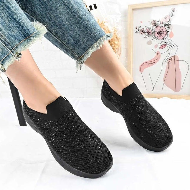 Pantofi sport De dama,Din material textil,Cu Strasuri,D1401,Negru OEM