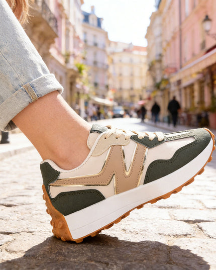 Pantofi Sport De Dama din Piele Ecologica Intoarsa, D1434 - Verde