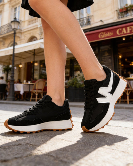 Pantofi Sport De Dama din Piele Ecologica Intoarsa, D1434 - Negru