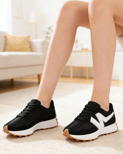 Pantofi Sport De Dama din Piele Ecologica Intoarsa, D1434 - Negru
