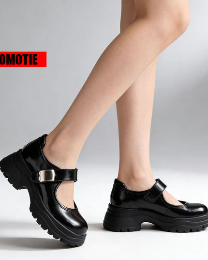 Pantofi casual de dama,Cu Toc Groasa,Din piele ecologica,P1289,Negru OEM