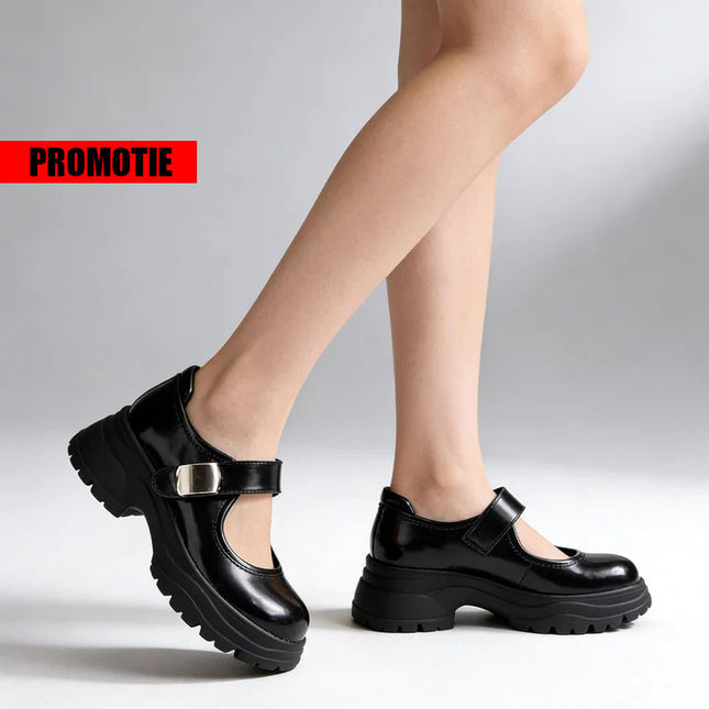 Pantofi casual de dama,Cu Toc Groasa,Din piele ecologica,P1289,Negru OEM