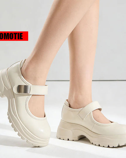 Pantofi casual de dama,Cu Toc Groasa,Din piele ecologica,P1289,Bej OEM
