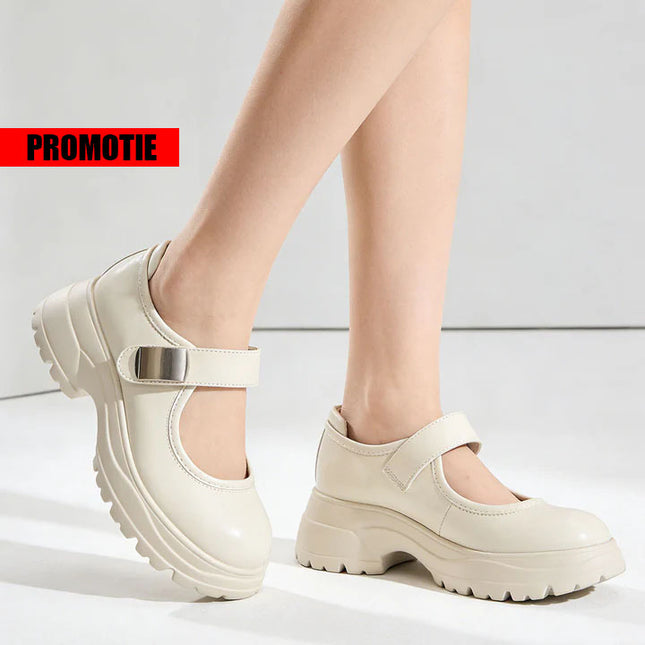 Pantofi casual de dama,Cu Toc Groasa,Din piele ecologica,P1289,Bej OEM