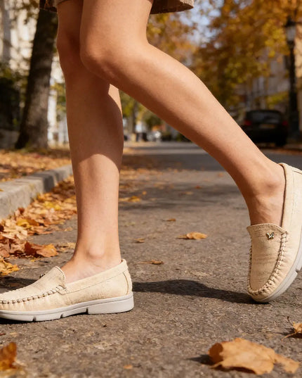 Pantofi casual de dama,Usor,Din piele ecologica,Cu Brant din piele Naturala,P1263,Champagne OEM