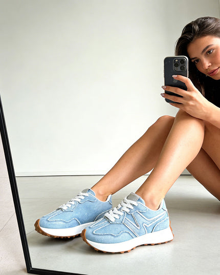 Pantofi Sport De Dama din Denim, D1434 - Albastru Deschis