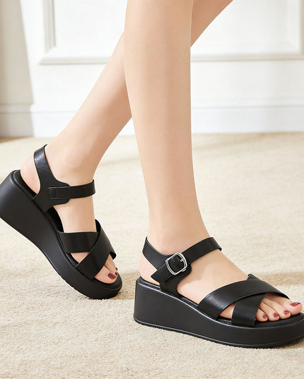 Sandale de dama,Cu platforma,Din Piele Ecologica,SA47,Negru