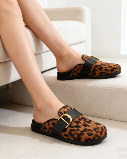 Papuci Casual De Dama din piele ecologica intoarsa, SP113 - Leopard