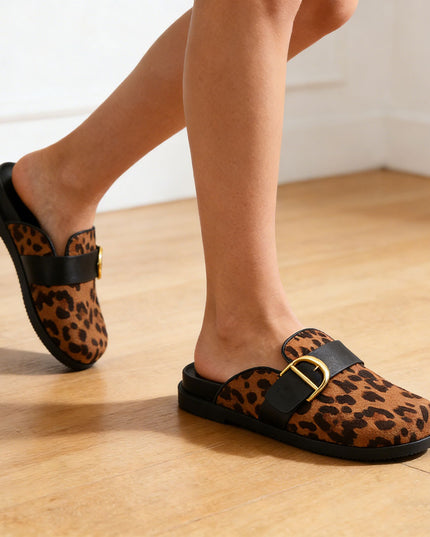 Papuci Casual De Dama din piele ecologica intoarsa, SP113 - Leopard