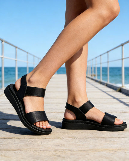 Sandale de Dama,Cu Talpa Joasa,Din Piele ecologica,SA89,Negru
