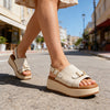 Sandale de dama,Cu platforma,Din Piele Ecologica,SA75,Kaki