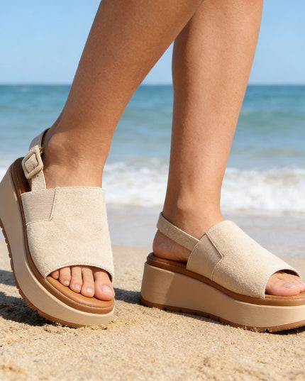Sandale de dama cu platforma, din Piele Ecologica Intoarsa, SA74 - Kaki