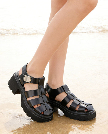 Sandale de dama,Cu Toc Gros,Din Piele Ecologica,SA72,Negru