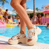 Sandale de dama,Cu platforma,Din Piele Din Material Textil,SA78,Bej