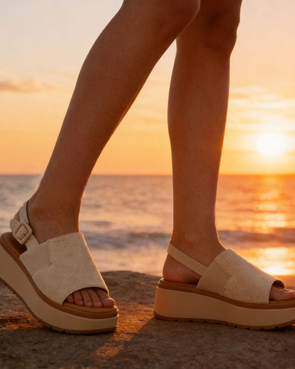 Sandale de dama cu platforma, din Piele Ecologica Intoarsa, SA74 - Kaki
