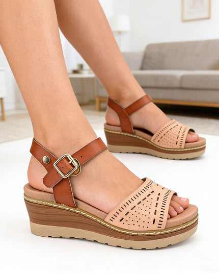 Sandale de dama,Cu platforma,Din Piele Ecologica,SA63,Bej