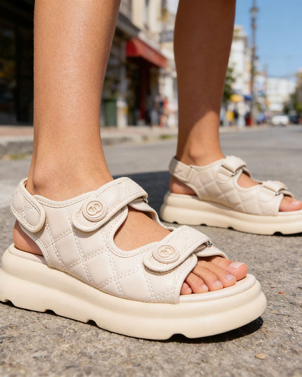 Sandale de dama,Cu platforma,Din Piele Ecologica,SA46,Bej