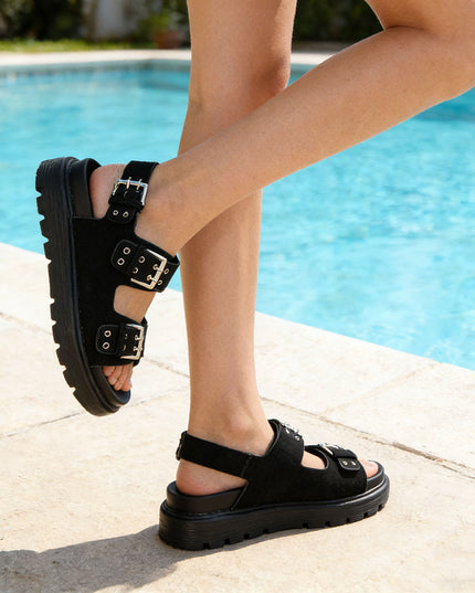 Sandale de dama,Cu platforma,Din Piele Ecologica,SA60,Negru