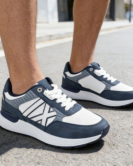 Pantofi sport de barbati din piele ecologica, B4070 - Albastru inchis