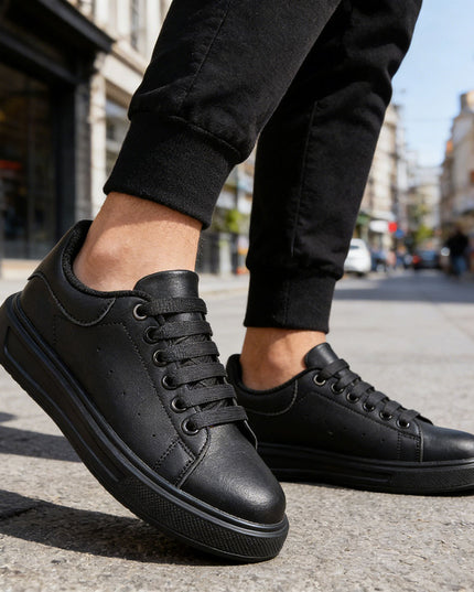 Pantofi sport de barbati din piele ecologica, B4074 - Negru