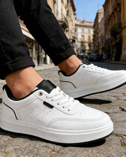 Pantofi sport de barbati din piele ecologica, B4068 - Alb cu Negru