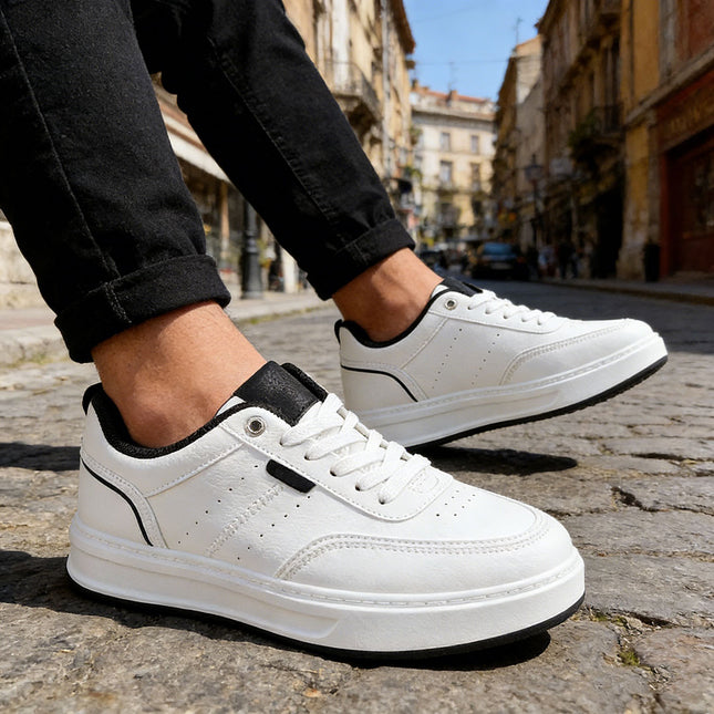 Pantofi sport de barbati,din piele ecologica,B4068,Alb cu Negru