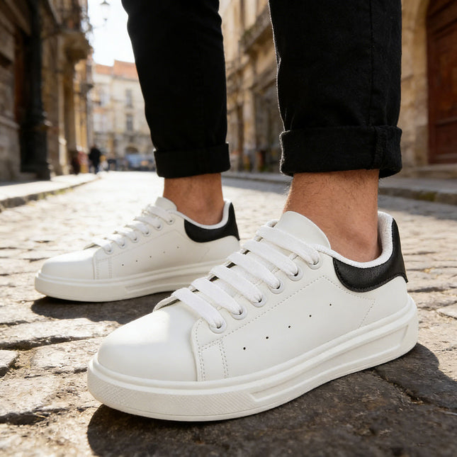 Pantofi sport de barbati,din piele ecologica,B4074,Alb cu Negru