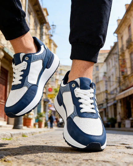 Pantofi sport de barbati din piele ecologica, B4070 - Albastru inchis