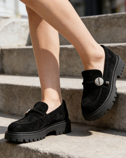 Pantofi casual de dama din piele ecologica intoarsa, P1265 - Negru