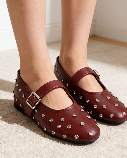Balerini Casual De Dama,Cu strasuri stralucitoare,BL501,Visiniu