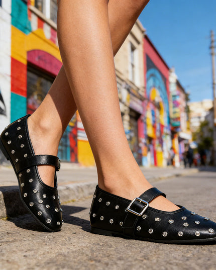 Balerini Casual De Dama cu strasuri stralucitoare, BL501 - Negru