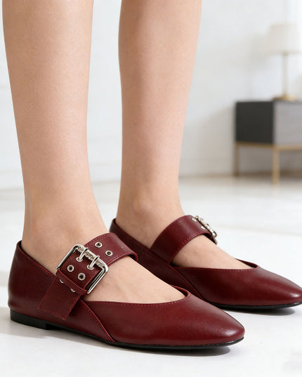 Balerini Casual De Dama din piele ecologica, BL500 - Visiniu