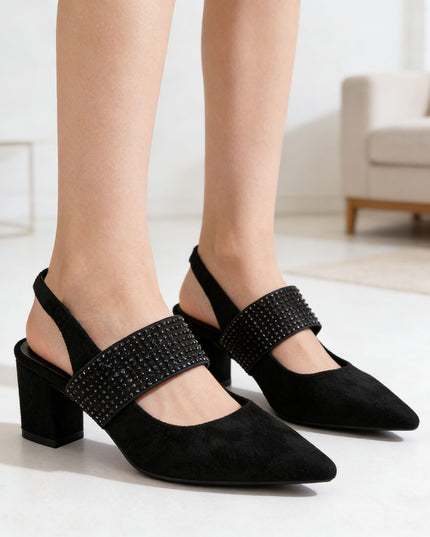 Pantofi casual de dama cu Toc Groasa, din piele ecologica, PA1262 - Negru