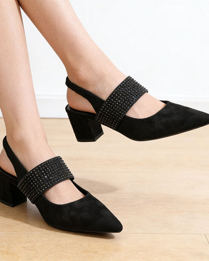 Pantofi casual de dama cu Toc Groasa, din piele ecologica, PA1262 - Negru