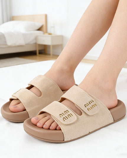Papuci Casual De Dama din piele intoarsa ecologica, PD1093 - Bej
