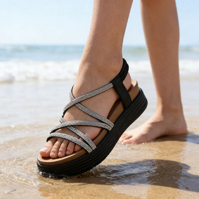 Sandale de dama,Cu platforma,Din piele Ecologica,F-5811,Negru OEM
