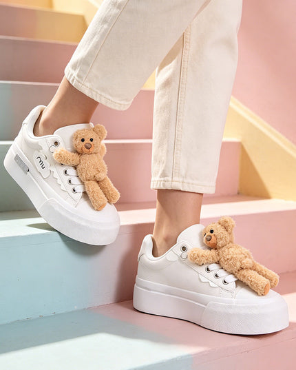 Pantofi sport de dama acesoriu ursulet detasabil, D1425 - Alb