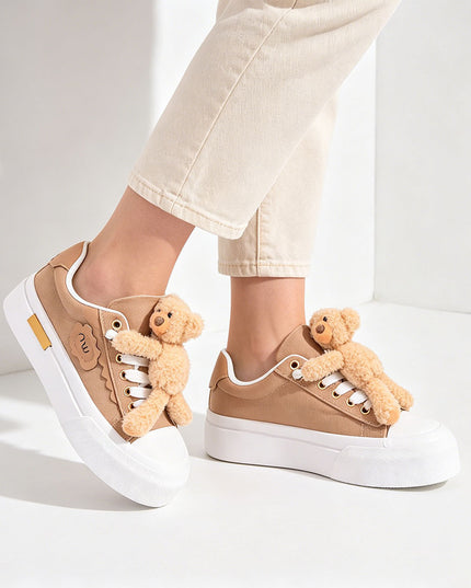 Pantofi sport de dama acesoriu ursulet detasabil, D1425 - Kaki