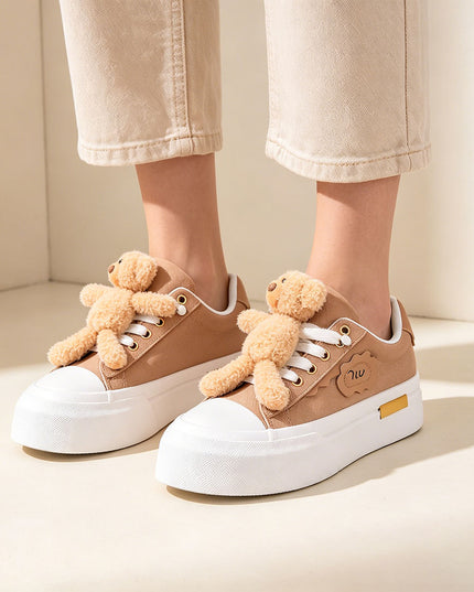 Pantofi sport de dama acesoriu ursulet detasabil, D1425 - Kaki