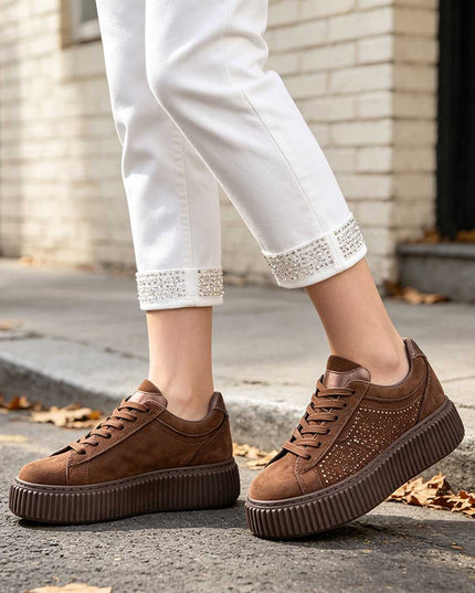 Pantofi Sport De Dama,Din Piele ecologica intoarsa,D1513,Maro