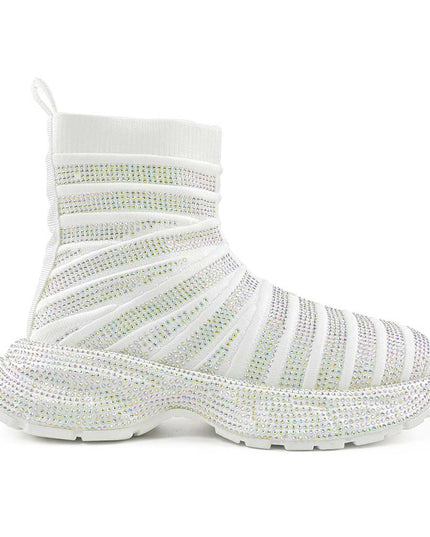 Pantofi Sport Inalti De Dama cu model sosete, D1461 - Alb